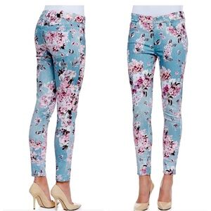 Dolls Kill Light Blue Skinny Jeans with Pink Floral Print
